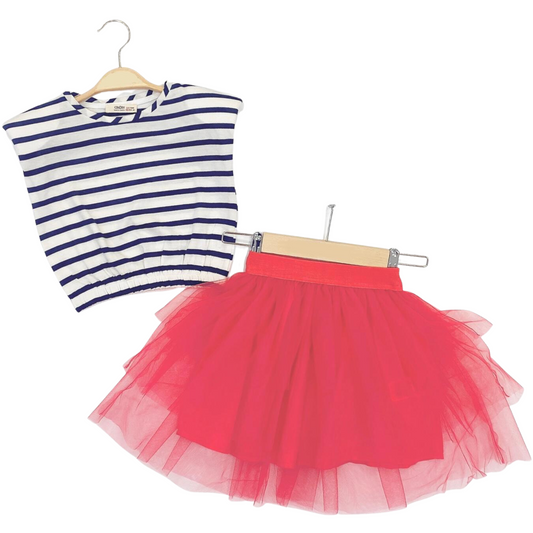 Striped blouse + pink tutu skirt