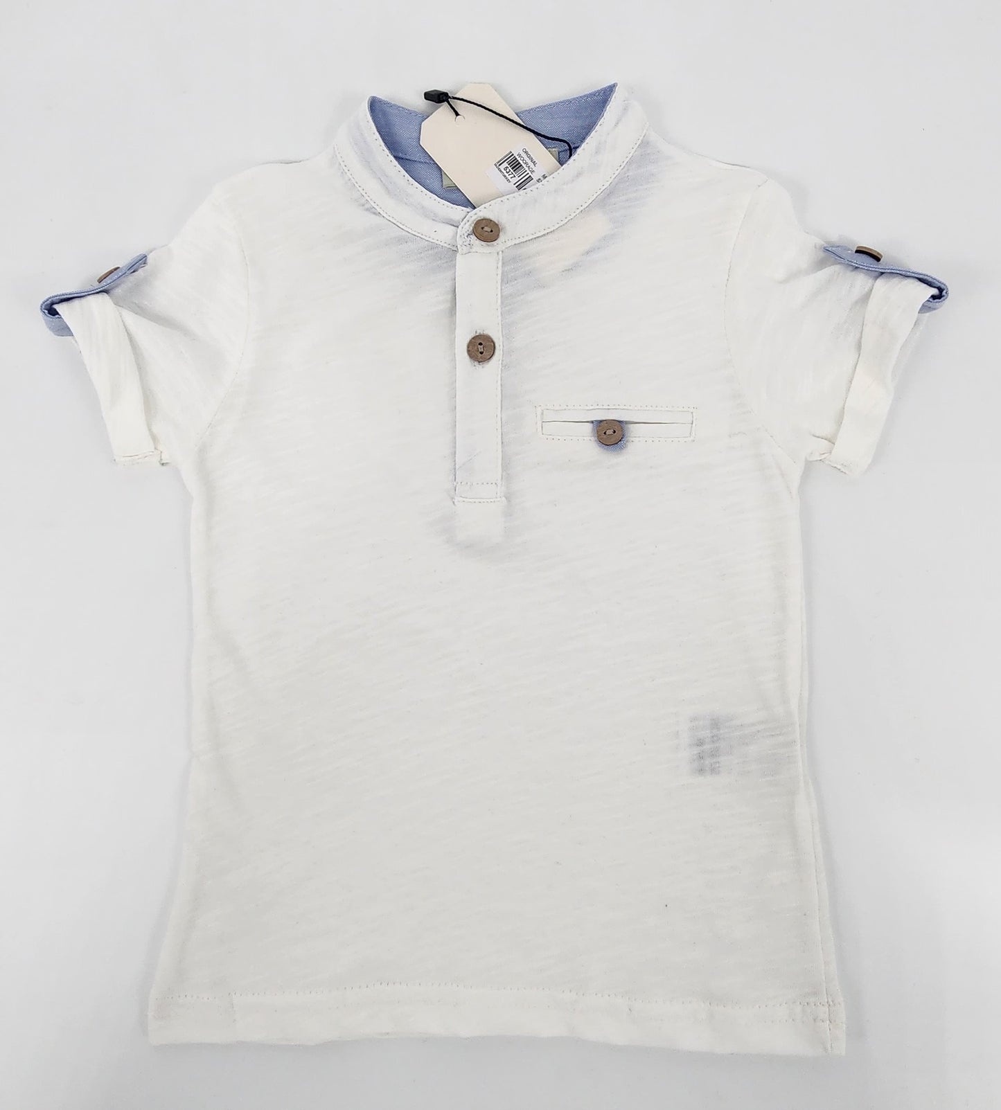 White Mandarin Collar Short Sleeves T-shirt