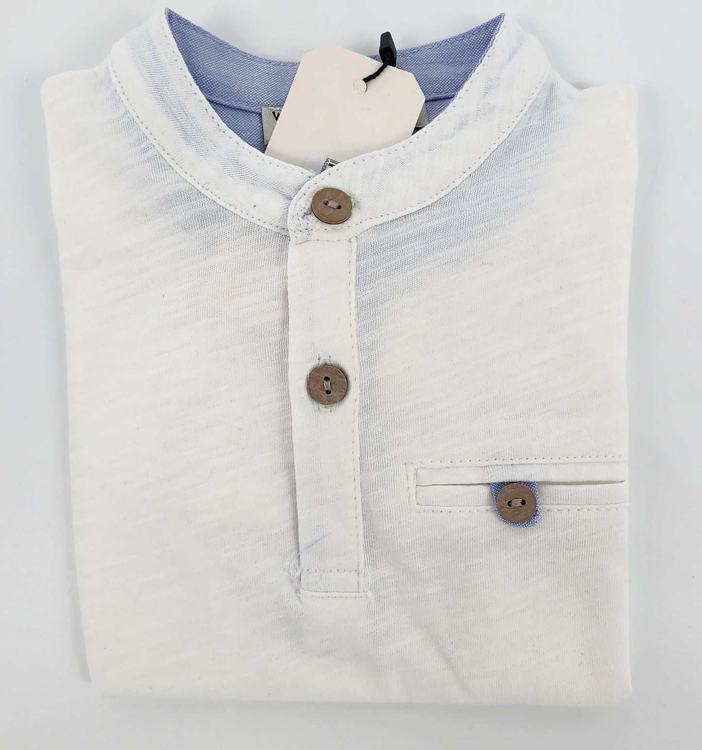 White Mandarin Collar Short Sleeves T-shirt