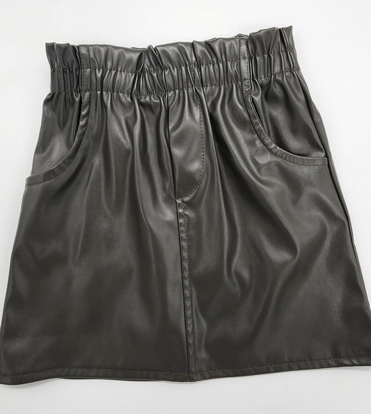 Dark green Leather skinny Skirt