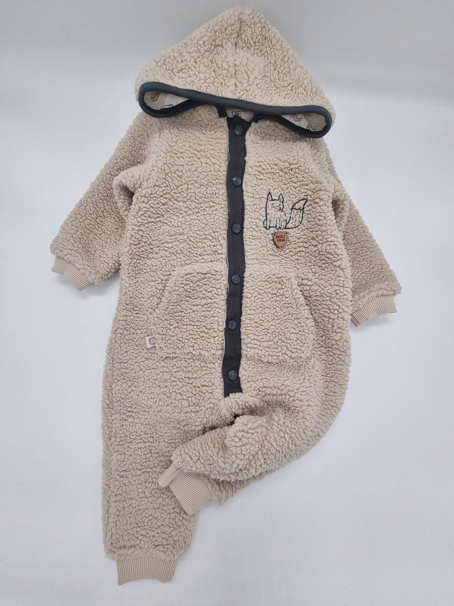 Warm Knit Long Sleeve Hooded Baby Jumpsuit
