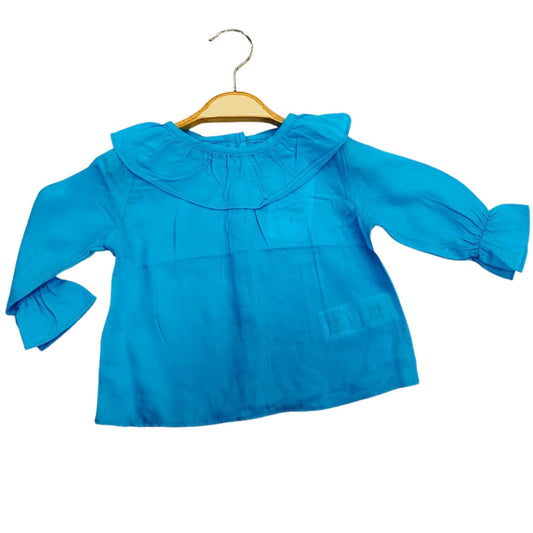 Collar Frilled Arms Shirred Baby Girl Petrol