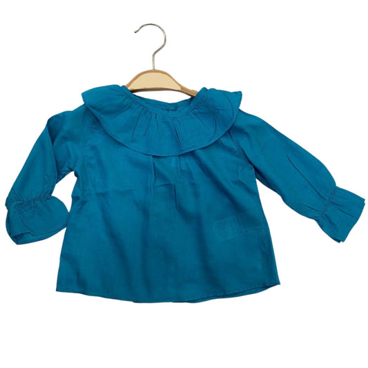 Collar Frilled Arms Shirred Baby Girl Blue